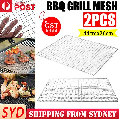 2PCS 44cmx26cm BBQ Grill Mesh Camping Cooking Hibachi Yakitori Stainless Steel   • $18.36