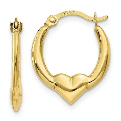 Real 10K Yellow Gold Heart Hoop Earrings;Women & Men • $50.48