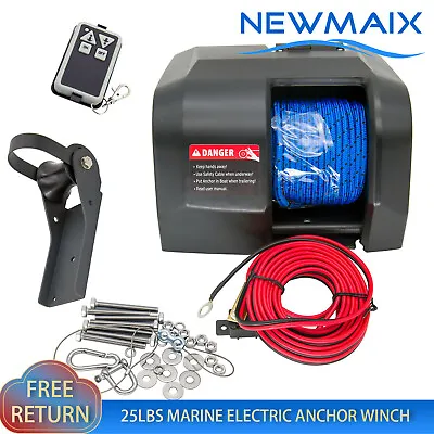 25LBS Marine Electric Anchor Winch With Wireless Remote Saltwater Windlass Black • $139.99
