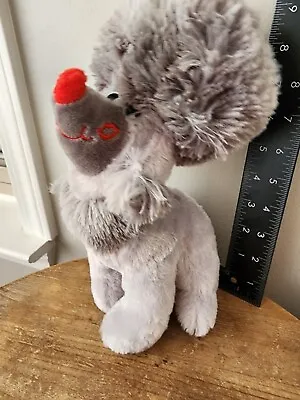 Gray 11 Inch Poodle Plush With Red Bows Red Nose And Red Kiss On His Mouth VDay • $20