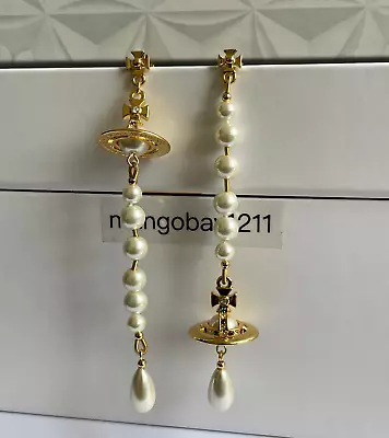 Vivienne Westwood Gold Broken Pearl Orb Long Drop Earrings • $67.99