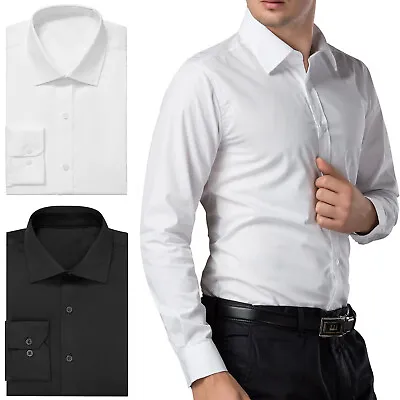 Men's Slim Fit Long Sleeve Wrinkle Resistant Button Down Business Dress Shirt US • $18.69