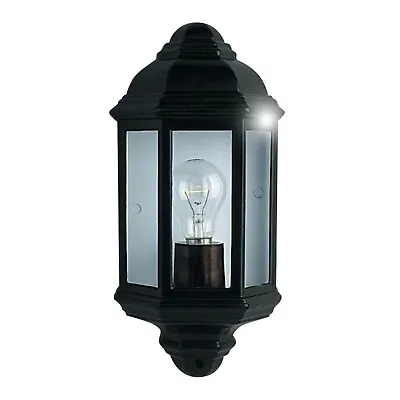 Black Outdoor Die Cast Traditional Half Lantern Wall Light Clear Glass IP44 E27 • £29.99