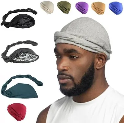 Turban For Men Satin Wave Cap Unisex Men Headwear Head Wrap (Black) • $23