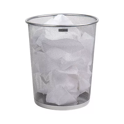 Silver Metal Mesh Trash Can 16.65L 4.4 Gal Office Waste Paper Round Basket • $21.59