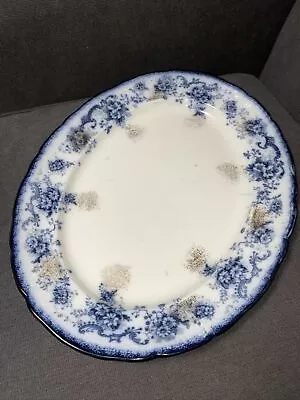 ANTIQUE FLOW BLUE MEAT PLATTER 1890s  Large Dish Cobalt 19”x14” • $49.99