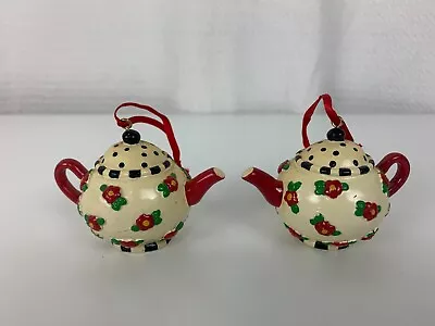 Mary Engelbreit Teapot Ornaments SET Christmas Holiday 2  Vintage 1997 ME Ink • $19.96