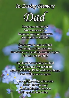 £2.99 • Buy Dad Forget Me Not Poem Graveside Memorial Sympathy Funeral Card & Stake F495