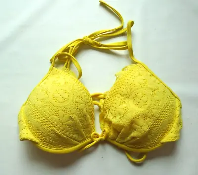 Victoria's Secret 34B Yellow Lace Swim Bikini Top Padded Underwire • $1.99