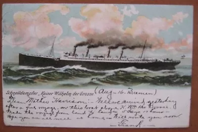 KAISER WILHELM DER GROSSE (North German Lloyd) 1905 Port View At Sea • $35