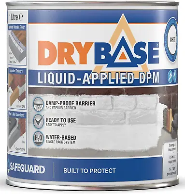 Drybase Liquid Damp Proof Membrane 1 Litre White - Damp Proofing Paint For & • £27.13