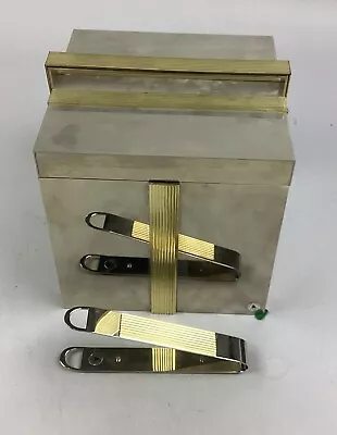 Vintage 1970’s Italian Squared Ice Bucket In Chrome W/ Brass - Includes Tongs • $29.99