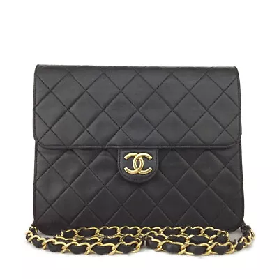 CHANEL Quilted Matelasse CC Push Lock Lambskin Chain Shoulder Bag Black/3Y0231 • £421.68