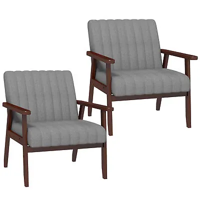 HOMCOM Set Of 2 Accent Chairs Modern Armchairs For Bedroom Living Room Grey • £139.99