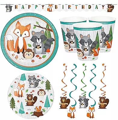 Woodland Wildlife Party Tableware Colourful Fun Forest Animal Design Decorations • £4.85