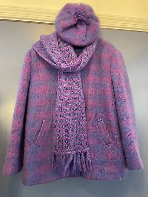 Made In Ireland Donegal Design Mohair And Wool Coat With Scarf And Hat L-XL • $85