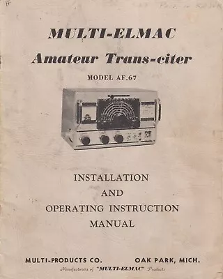 Genuine Original Multi-elmac Af-67 Hf Amateur Trans-citer Instruction Manual • $19.99