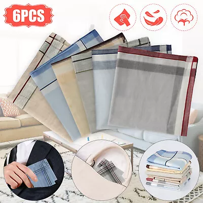 6Pcs Cotton Men Handkerchiefs Pocket Hanky Men's Square Hankie Lot Set Vintage • $10.48