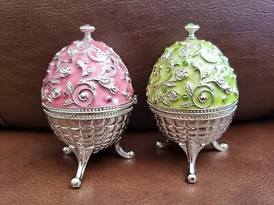 2 Jeweled Trinket Boxes Hinged Egg Shape • $9.99