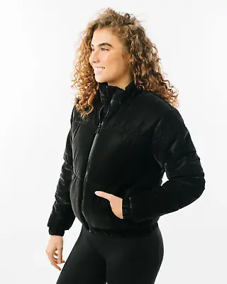 Zyia Active Womens Size XL Chamonix Obsidian Velvet Puffy Coat Black $115 • $47.50