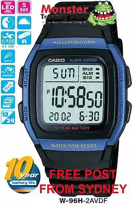 Casio Watch W-96h-2av W96h W-96h W-96 50m 12-month Waranty • $56.05