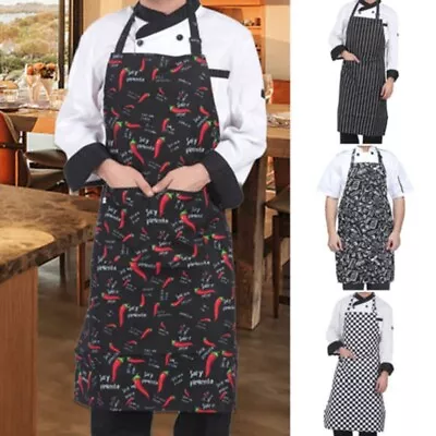 Men Women Cooking Kitchen Restaurant Adjustable Bib Apron Dress Stripe W/ Pocket • $12.10