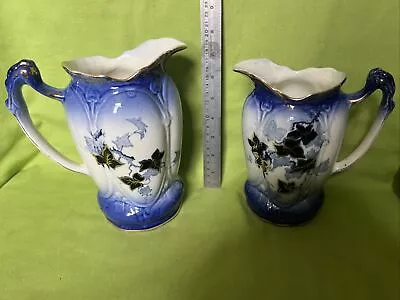 Pair Vintage Ceramic Jugs - Blue & White  • £4.50