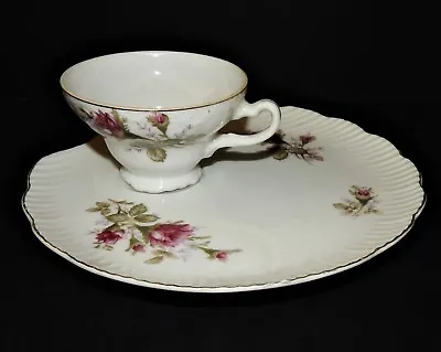 Moss Rose Cup And Snack Plate Red Pink Floral Gold Trim UCAGCO Japan Vintage  • $25.99