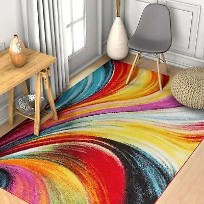 $139.32 • Buy Radiant Art Rainbow Area Rug Brush Stroke Pattern Swirl Colorful Vibrant 5'3 X 7