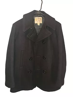 Vintage FOX KNAPP US Navy Sailor Pea Coat Thick Wool Size 16 Black Lined Button • $34.99