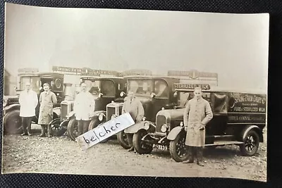 C1930 Upper Gornal Spring Farm Dairy Co. Delivery Van Fleet Drivers RP Postcard • £29.99