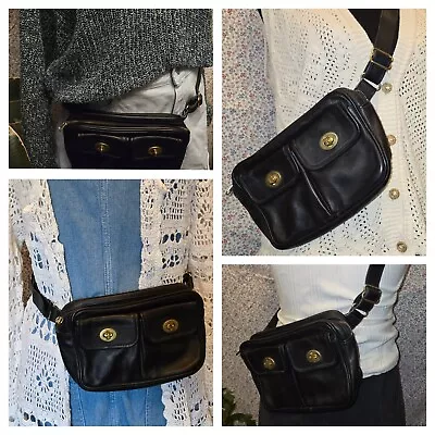 Vintage Coach 507 516 Black Leather Turnlock Waist Fanny Pack Bum Belt Bag Purse • $600