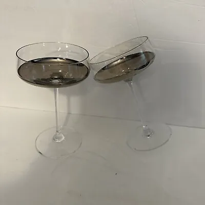 2-Unique Vintage Martini/Champagne Glasses- Elegant Chrome Plated Bowl Detail • $37