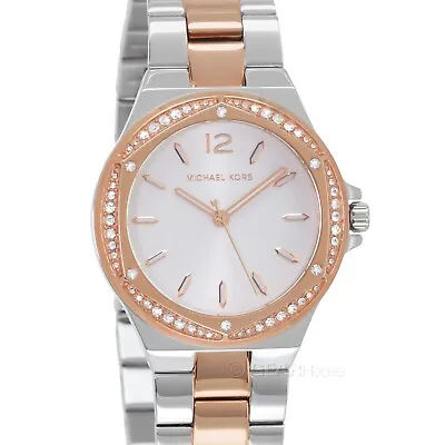Michael Kors Lennox Womens Glitz Watch Crystals Two Tone Rose Gold Silver Band • $107.82