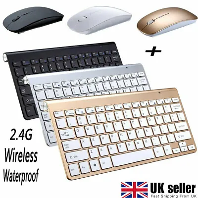 Slim Mini Wireless Keyboard And Mouse Set Waterproof For Mac PC Computer USB • £17.99