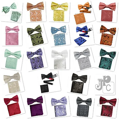 New Men's Bow Tie Paisley Pre-tied Colors Bowtie And Pocket Square Hanky Set • $11.89