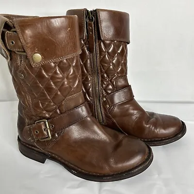 Ugg Womens 6 Conor Brown Leather Mid Boots Side Zipper Quilted 1001887 • $38