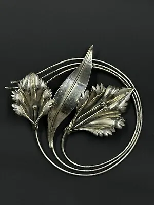 Massive  Vtg Sterling Silver Figural Lily Flower Round Brooch Pin 925 Unique • $65