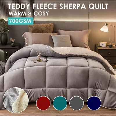 $62 • Buy 700GSM Reversible Warm Teddy Bear Fleece Quilt Winter Sherpa Doona All Size