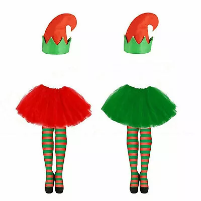 Ladies Xmas Style Christmas Party Set Girl Elf Tutu Skirt Costume Fancy Dress Uk • £3.75
