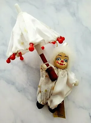 Vintage K's COLLECTION White Satin CLOWN Doll Figurine Holding White Umbrella  • $4.99