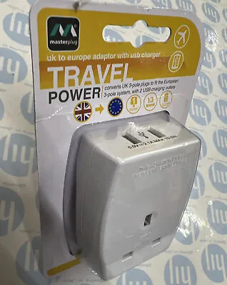 Masterplug UK To EU Travel Adaptor With 2 X USB Charging Ports • £5.99