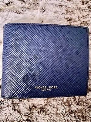 Michael Kors Navy Harrison Billfold W Passcase Leather Wallet • $88