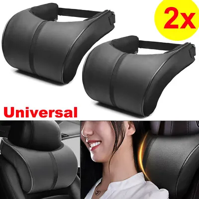 2x Black PU Leather Car Seat Headrest Memory Foam Pillow Head Neck Rest Cushion • £21.99