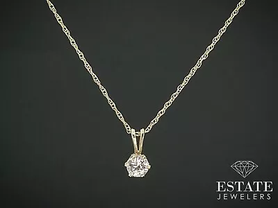 14k Yellow Gold Round Natural .25ct Diamond Solitaire Necklace 18 L I15585 • $299