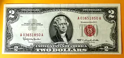 Vintage 1963 RED SEAL $2 Two Dollar UNITED STATES NOTE • $7.93