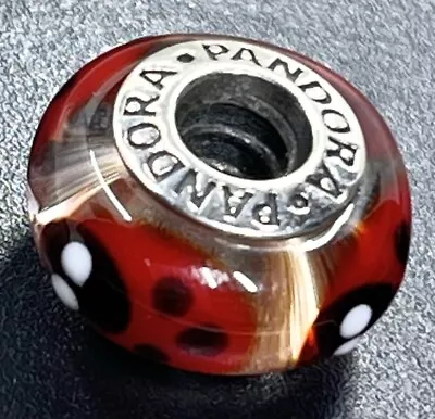 Pandora Sterling 925 LADYBIRD Ladybug Red Murano Glass Clear Charm Bead (781) • £24.32