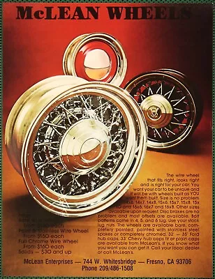 McLean Stainless Chrome Wire Spoke Custom Mag Wheels Vintage Print Ad 1980 • $9.95