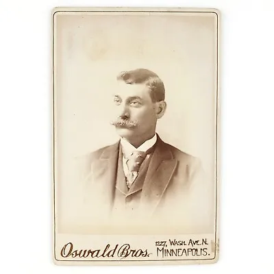 Minneapolis Mustache Man Cabinet Card C1885 Oswald Brothers Necktie Photo C3076 • $19.95