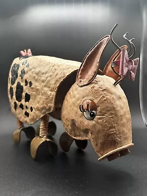 Metal Art Sculpture Black Spots Pink Pig Animal Figure 15  Long Bobble Head • $45